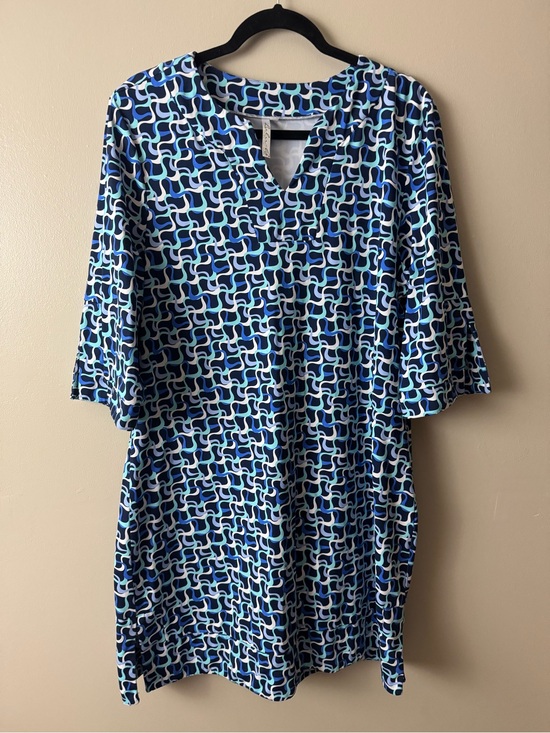 Lulu-B Dresses & Skirts - Lulu B Blue Geometric Print Dress Activewear Athleisure Size XL